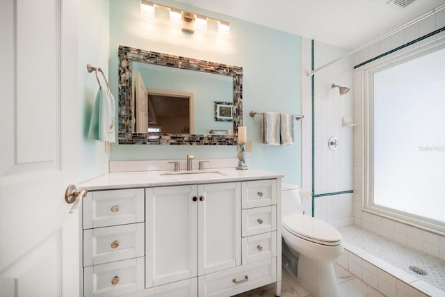 118 94th Ave, Treasure Island, FL 33706 - full bathroom featuring vanity, visible vents, a tile shower, and toilet