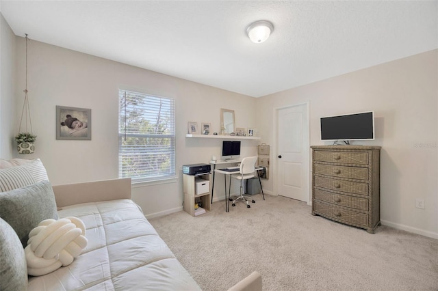 home office featuring carpet flooring and baseboards