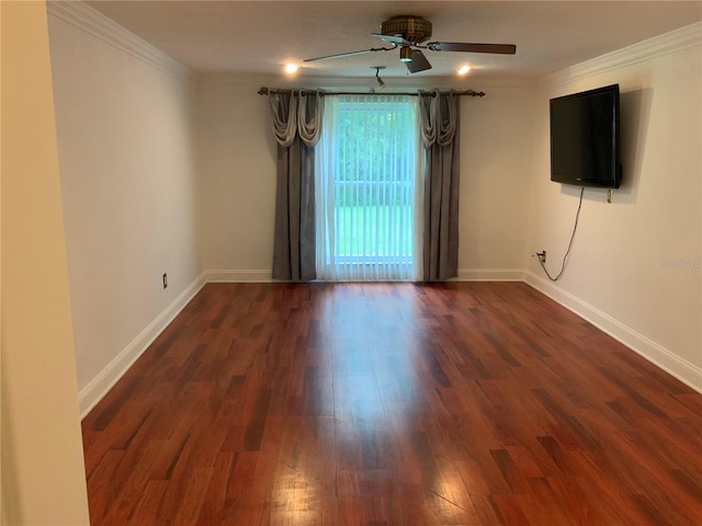 819 Satinleaf Ave, Oldsmar, FL 34677 - spare room with ceiling fan, crown molding, and wood finished floors