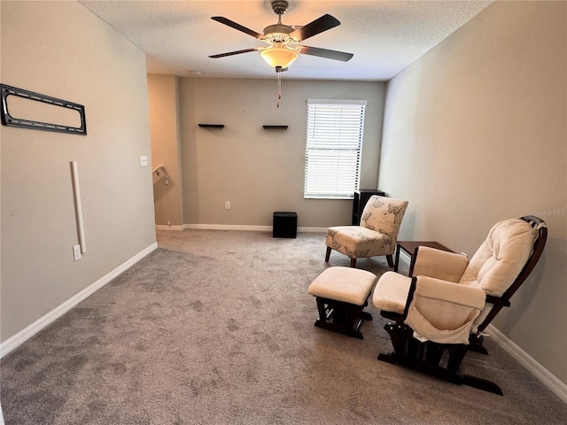12717 Lemon Pepper Dr, Riverview, FL 33578 - sitting room featuring a ceiling fan, carpet, and a textured ceiling