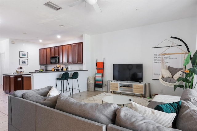 1105 Venetian Harbor Dr NE, Saint Petersburg, FL 33702 - living area with light tile patterned flooring, a ceiling fan, and recessed lighting