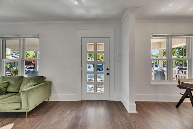 2920 N 11th St, Tampa, FL 33605 - doorway to outside with a healthy amount of sunlight, baseboards, and dark wood finished floors