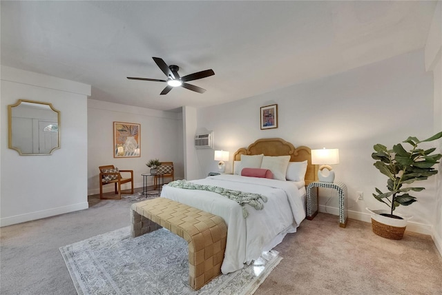 2920 N 11th St, Tampa, FL 33605 - bedroom featuring baseboards, a ceiling fan, light carpet, and a wall mounted air conditioner