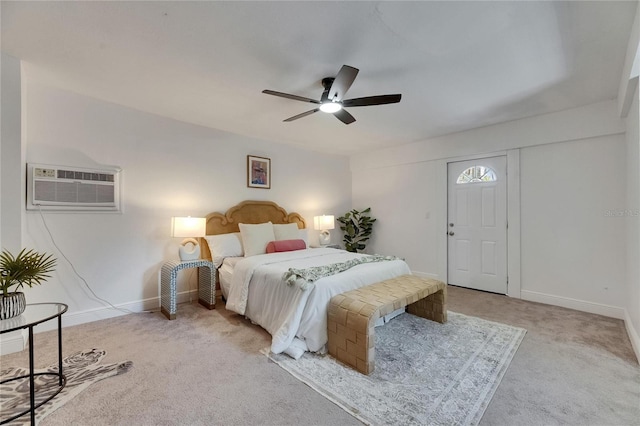 2920 N 11th St, Tampa, FL 33605 - bedroom featuring a wall mounted air conditioner, light carpet, baseboards, and ceiling fan