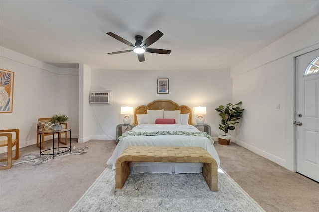 2920 N 11th St, Tampa, FL 33605 - carpeted bedroom with baseboards, a ceiling fan, and a wall unit AC