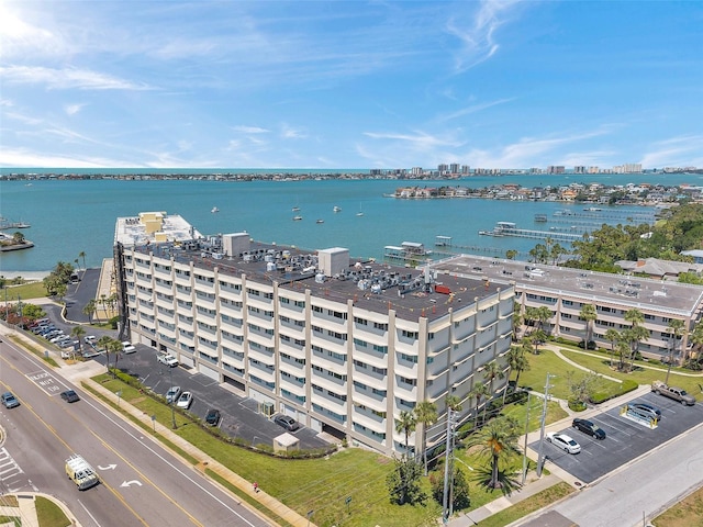 bird's eye view with a water view and a city view