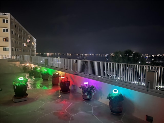 view of patio at night