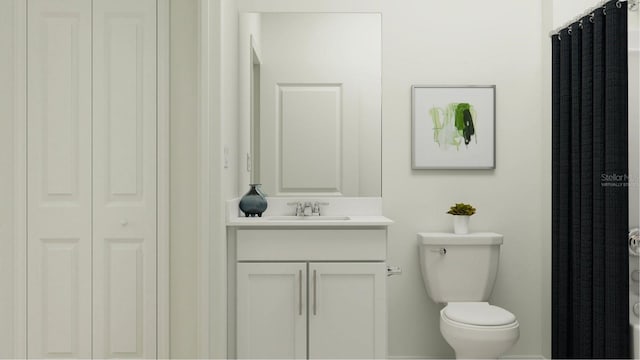 full bathroom with vanity, baseboards, and toilet