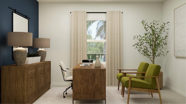 home office with baseboards and carpet floors