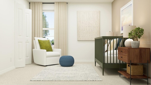 living area featuring carpet floors and baseboards
