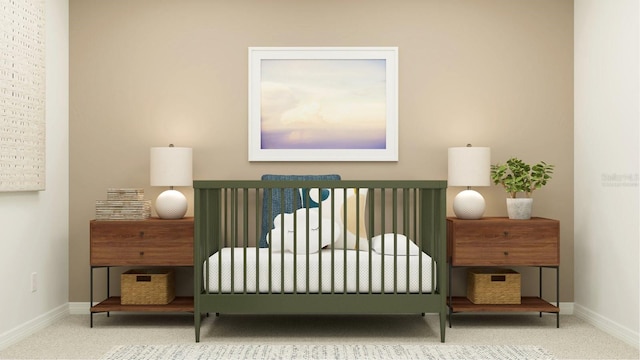 carpeted bedroom featuring baseboards
