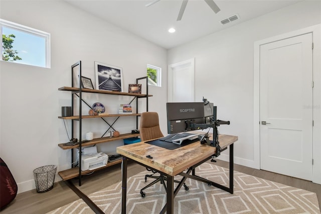3607 W Roland St, Tampa, FL 33609 - office space with recessed lighting, visible vents, ceiling fan, and wood finished floors