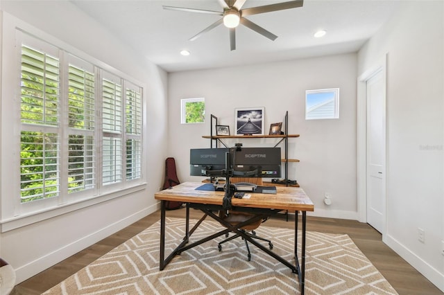3607 W Roland St, Tampa, FL 33609 - office featuring recessed lighting, a ceiling fan, wood finished floors, and baseboards