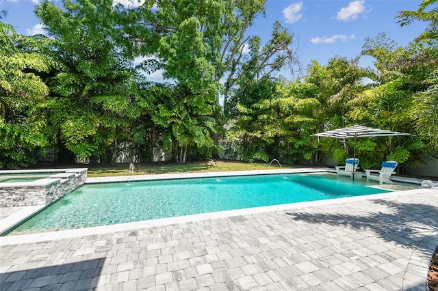 3607 W Roland St, Tampa, FL 33609 - view of swimming pool featuring a fenced backyard, a pool with connected hot tub, and a patio area