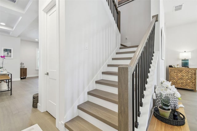 3607 W Roland St, Tampa, FL 33609 - staircase with baseboards, visible vents, wood finished floors, and recessed lighting