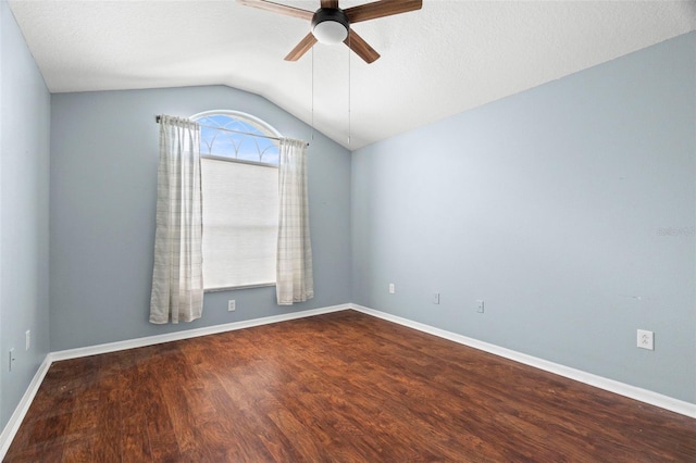 19232 Barred Owl Ct, Land O Lakes, FL 34638 - empty room featuring ceiling fan, lofted ceiling, and wood finished floors