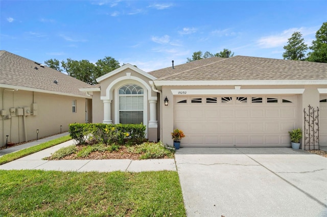 19232 Barred Owl Ct, Land O Lakes, FL 34638 - single story home with a garage, concrete driveway, stucco siding, and roof with shingles
