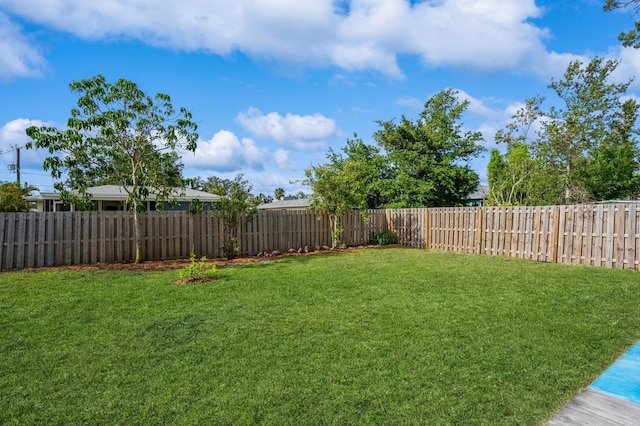 view of yard with a fenced backyard