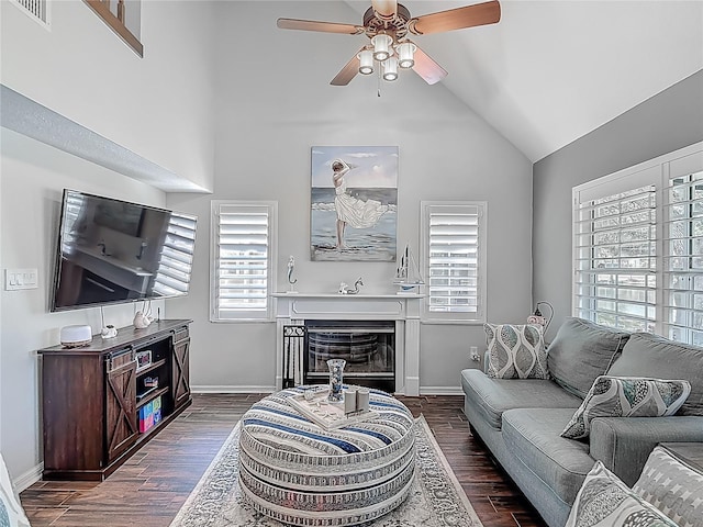 3611 Pine Knot Dr, Valrico, FL 33596 - living room with a healthy amount of sunlight, visible vents, ceiling fan, and dark wood-type flooring
