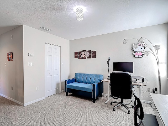 3611 Pine Knot Dr, Valrico, FL 33596 - carpeted office featuring a textured ceiling, visible vents, and baseboards