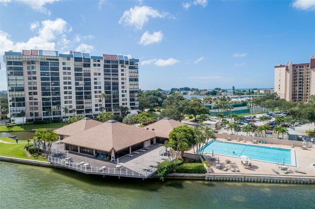 bird's eye view featuring a water view