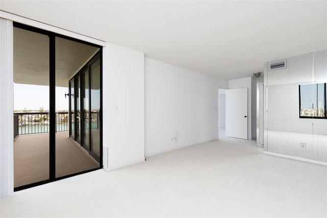 carpeted spare room featuring expansive windows and visible vents