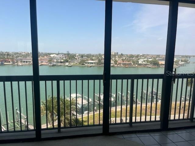 exterior space featuring a water view