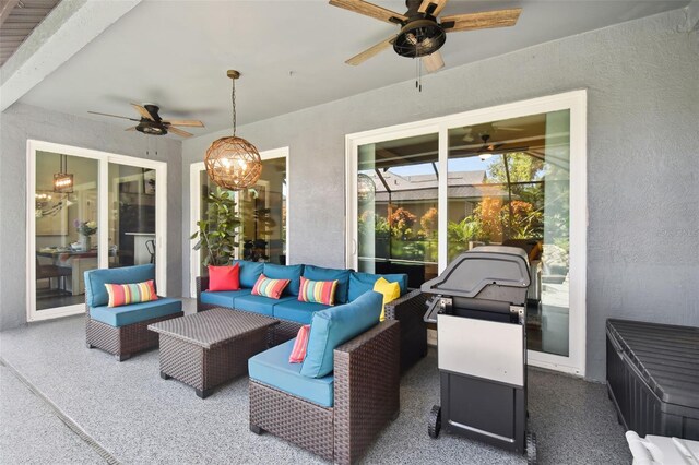 view of patio / terrace featuring an outdoor living space and a ceiling fan