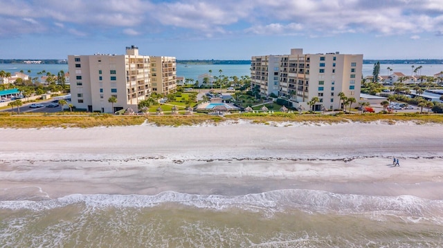1430 Gulf Blvd Unit 102, Clearwater Beach, FL 33767 - birds eye view of property featuring a water view and a beach view