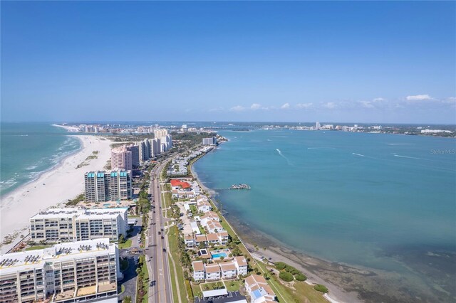 1460 Gulf Blvd Unit 406, Clearwater Beach, FL 33767 - aerial view featuring a water view, a beach view, and a view of city