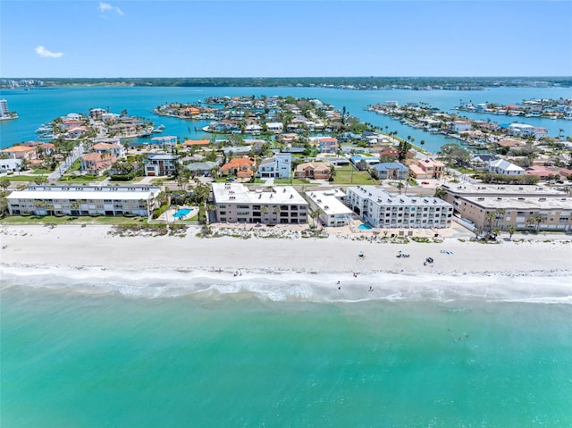bird's eye view with a view of the beach and a water view