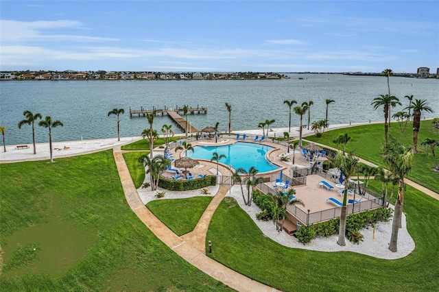 5108 Brittany Dr S Unit 607, Saint Petersburg, FL 33715 - community pool featuring a water view, a yard, and a patio