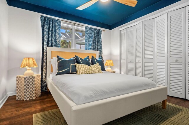 1698 Eden Ct, Clearwater, FL 33756 - bedroom featuring baseboards, wood finished floors, a closet, and ceiling fan