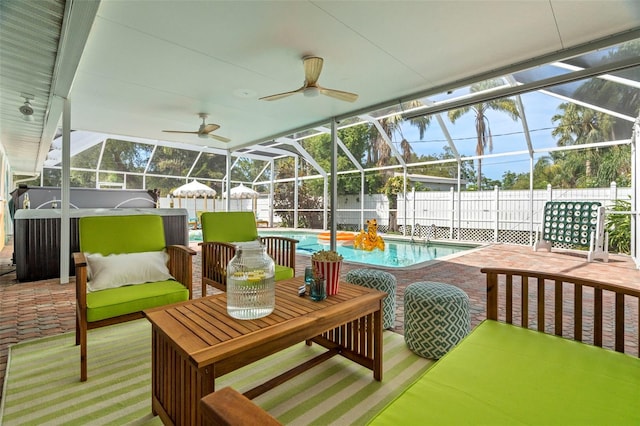 1698 Eden Ct, Clearwater, FL 33756 - exterior space featuring a jacuzzi, a pool, and a ceiling fan