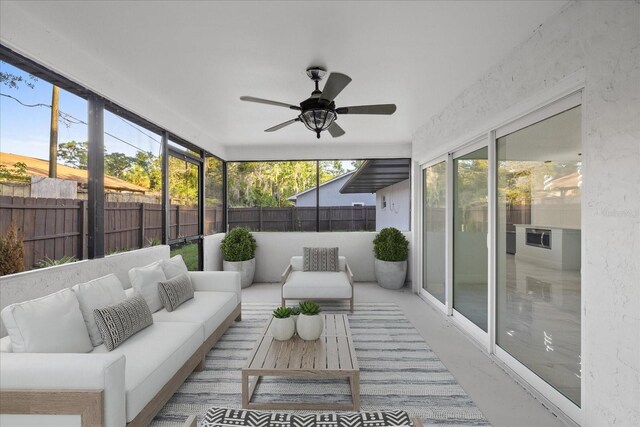 4175 N Concord Dr, Crystal River, FL 34428 - sunroom featuring a ceiling fan and an outdoor hangout area
