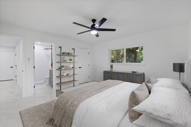 4175 N Concord Dr, Crystal River, FL 34428 - bedroom with ensuite bath, marble finish floor, and a ceiling fan