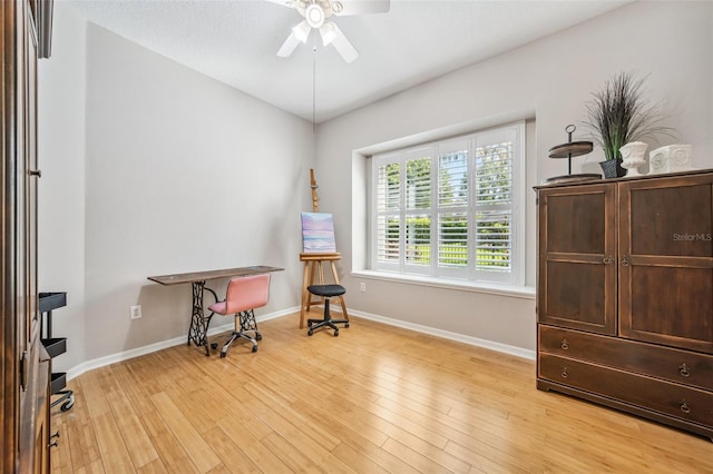 15930 Sorawater Dr, Lithia, FL 33547 - misc room featuring a ceiling fan, light wood finished floors, and baseboards