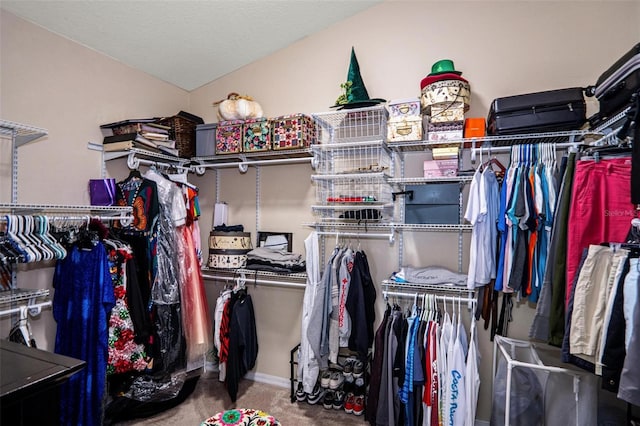 walk in closet with carpet