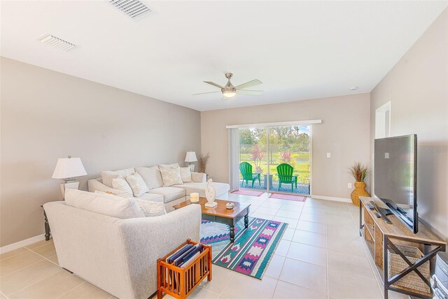 6333 Milestone Loop, Palmetto, FL 34221 - living area with baseboards, visible vents, ceiling fan, and light tile patterned flooring