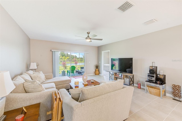 6333 Milestone Loop, Palmetto, FL 34221 - living room featuring baseboards, a ceiling fan, visible vents, and light tile patterned floors
