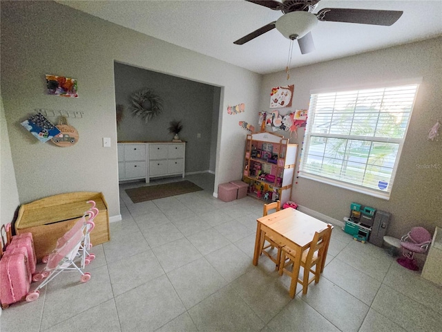 rec room featuring a ceiling fan