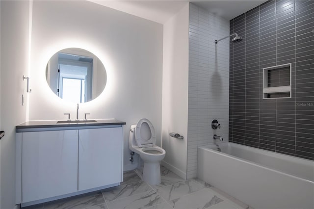 777 3rd Ave N Unit 1501, Saint Petersburg, FL 33701 - bathroom featuring toilet, shower / washtub combination, marble finish flooring, vanity, and baseboards