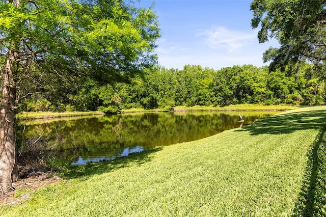 view of water feature featuring a wooded view