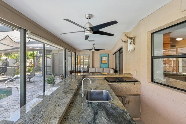 170 Foxfire Ln, Oldsmar, FL 34677 - sunroom featuring visible vents, a sink, area for grilling, and ceiling fan