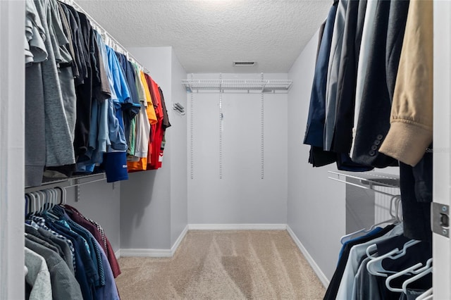 walk in closet with carpet