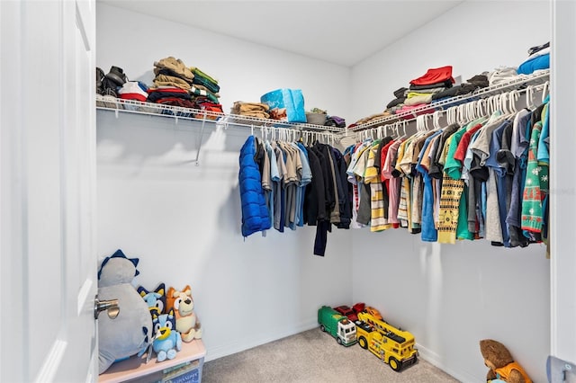 walk in closet featuring carpet floors