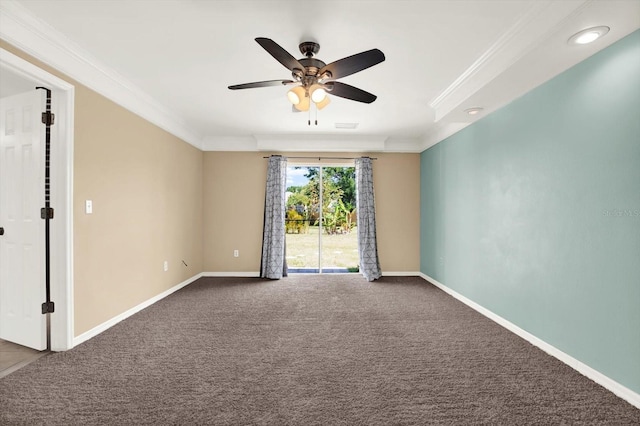 9603 Sunnyoak Dr, Riverview, FL 33569 - carpeted spare room featuring baseboards, ornamental molding, and ceiling fan