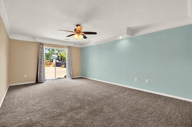 9603 Sunnyoak Dr, Riverview, FL 33569 - empty room featuring a ceiling fan, baseboards, ornamental molding, carpet flooring, and recessed lighting