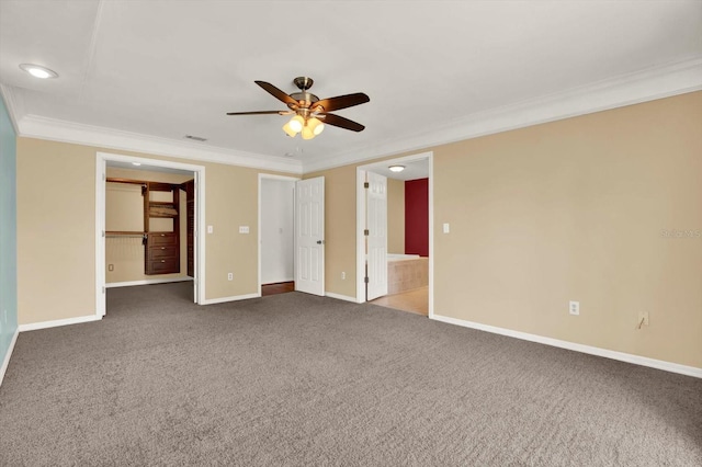 9603 Sunnyoak Dr, Riverview, FL 33569 - interior space with visible vents, crown molding, baseboards, and ceiling fan