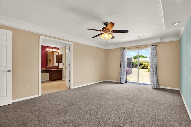 9603 Sunnyoak Dr, Riverview, FL 33569 - spare room with ornamental molding, a ceiling fan, and carpet